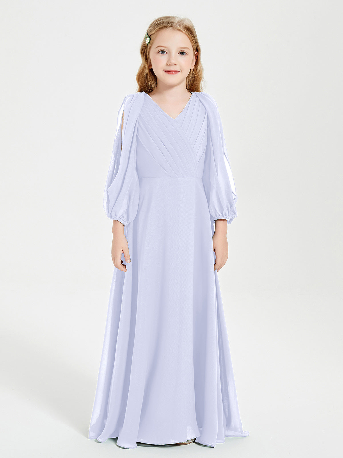 Modest Long Sleeved Junior Bridesmaid Gowns Lavender